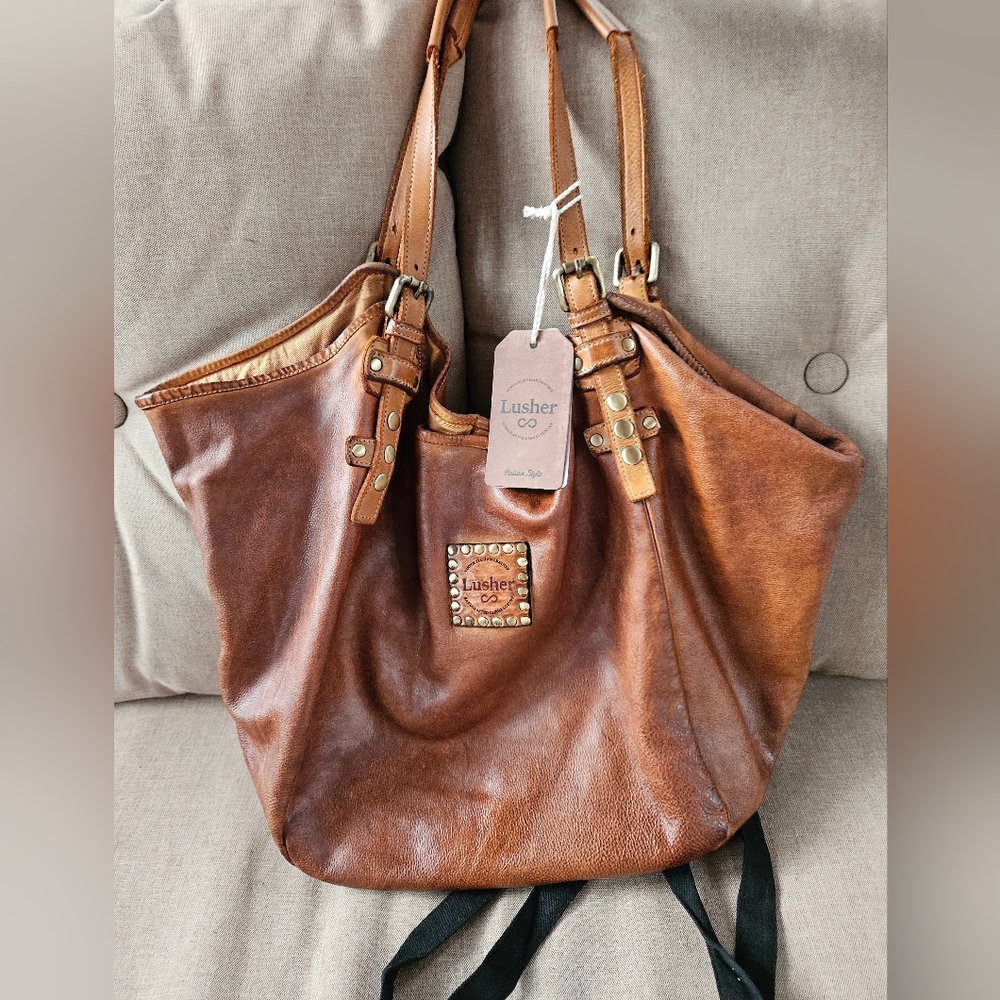 Lusher.co Cognac slouchy hobo bag NEW